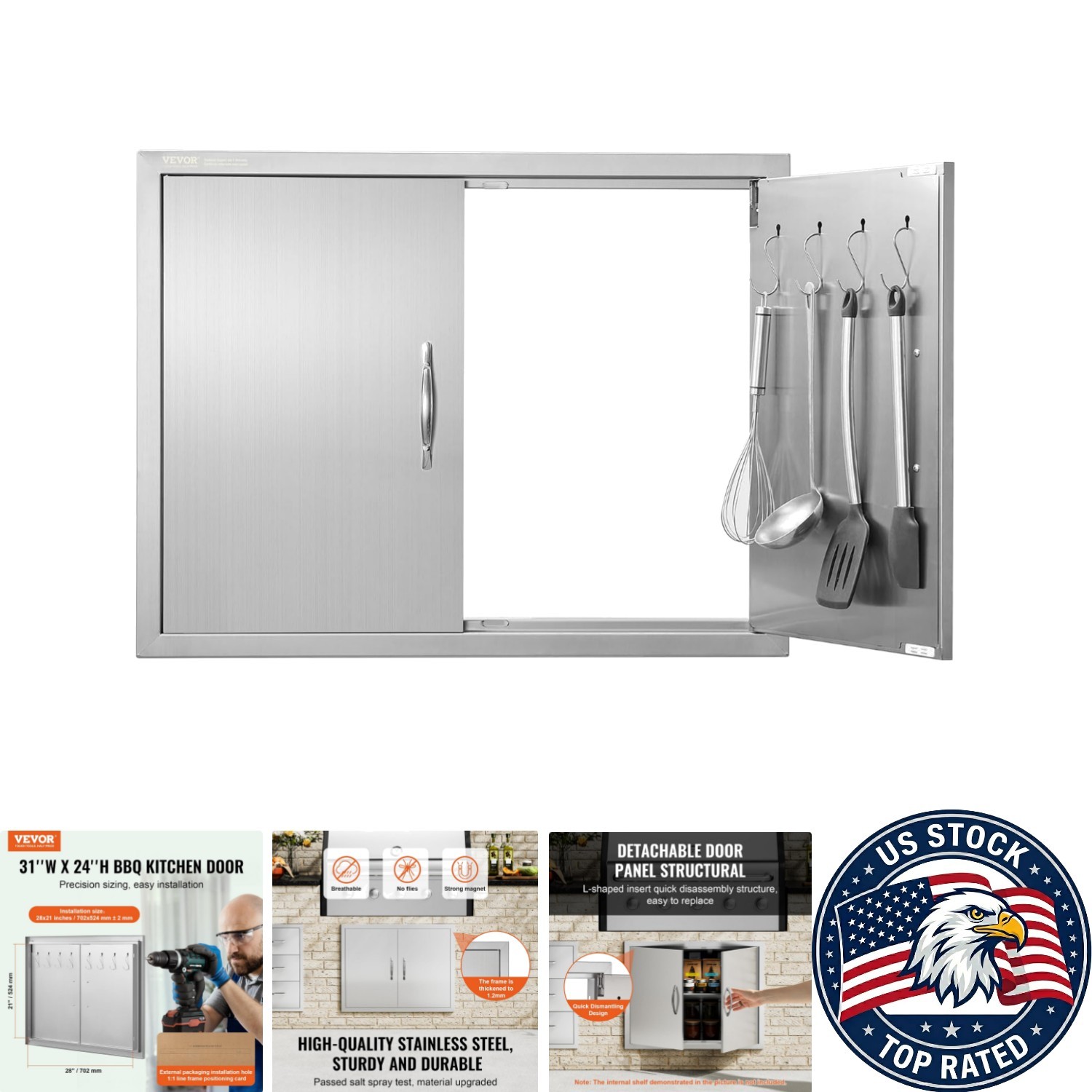 Modern 31W x 24H BBQ Access Door in Stainless Steel, Ideal for Grilling Stations