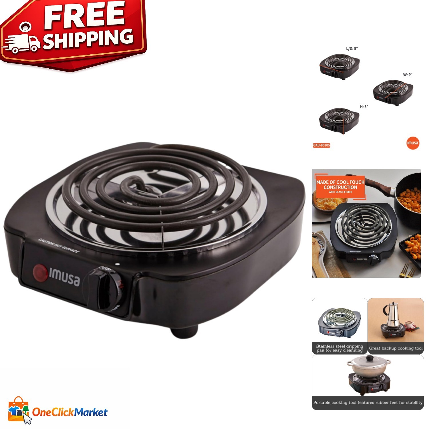 1100W Electric Single Burner with Temperature Control – Portable Black Hot Plate