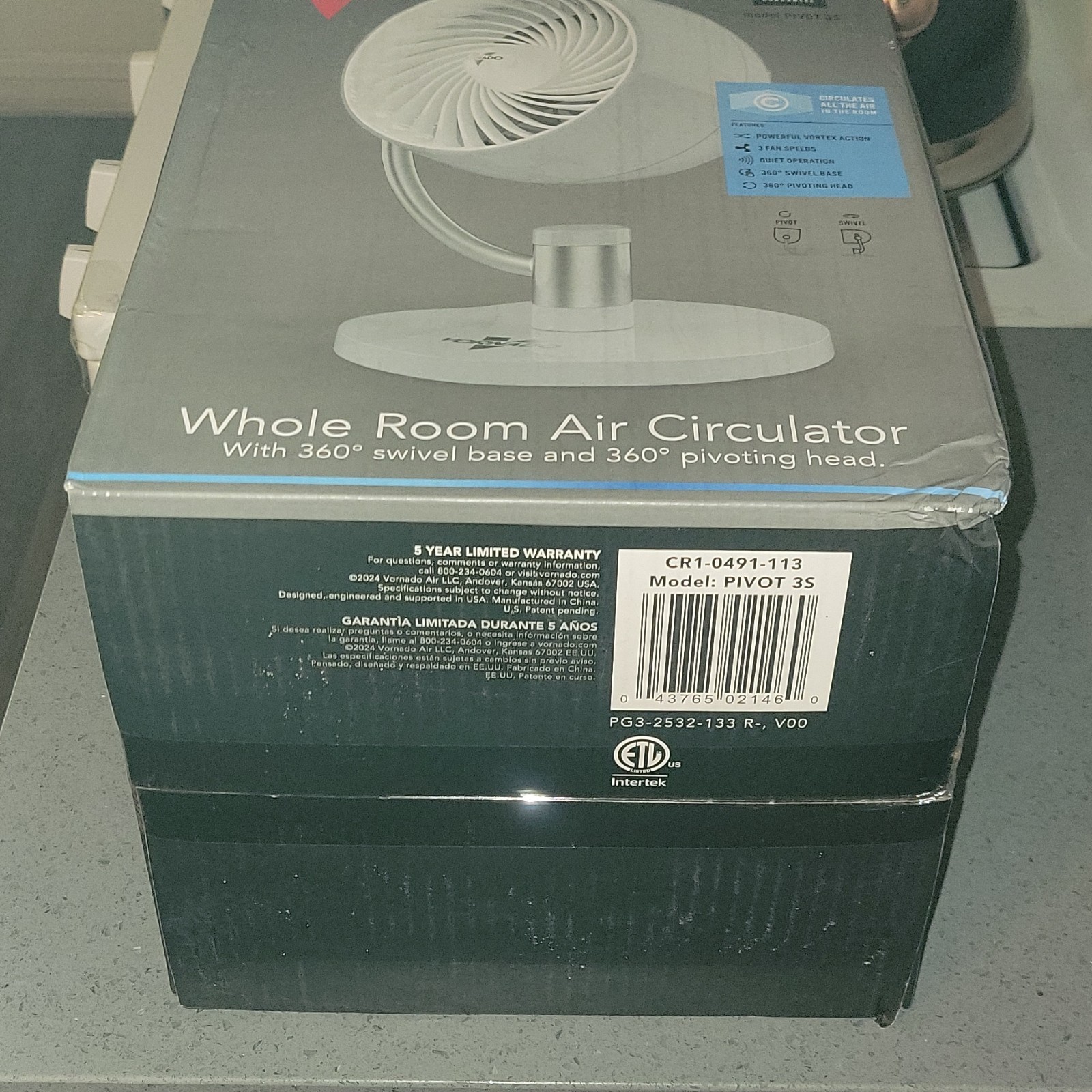 Vornado Whole Room Air Circulator PIVOT 3S, 360° Swivel Base, 360°Pivoting Head