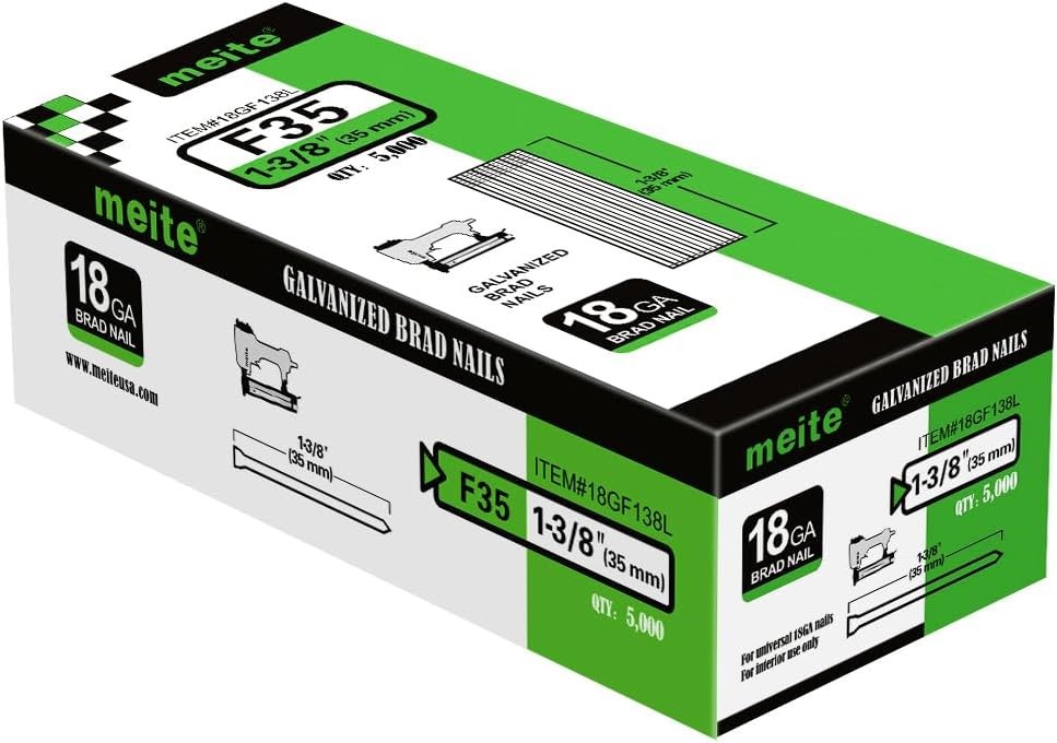 5,000 PCS meite 18 Gauge Brad Finish Nails 1/2″ to 2″ Length Galvanized F Series