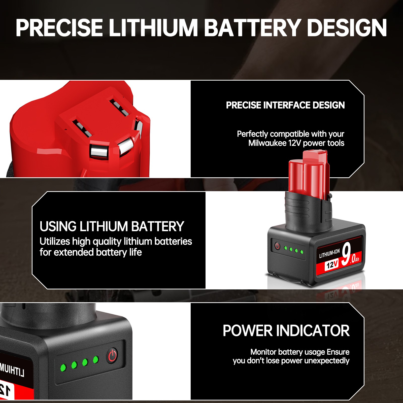 12V For Milwaukee For M12 8.0,9.0Ah Lithium Battery 48-11-240 48-11-2460 Charger