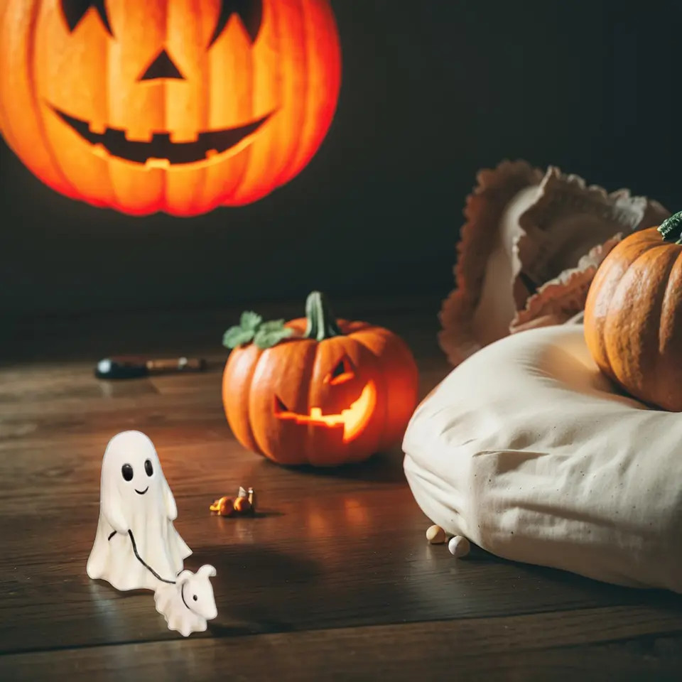 9.8 in Halloween Goblin And Ghoul Ghost Walking Dog Spooky Ghost Dog Figurine