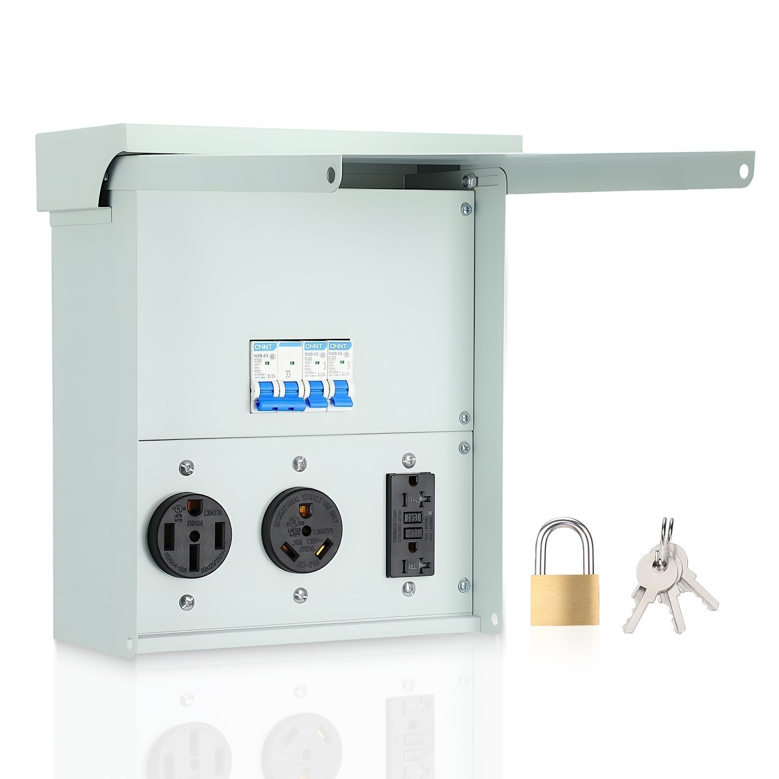 RV Electrical Outlet Panel with Breaker Temporary Power Outlet 20/ 30/ 50 Amp