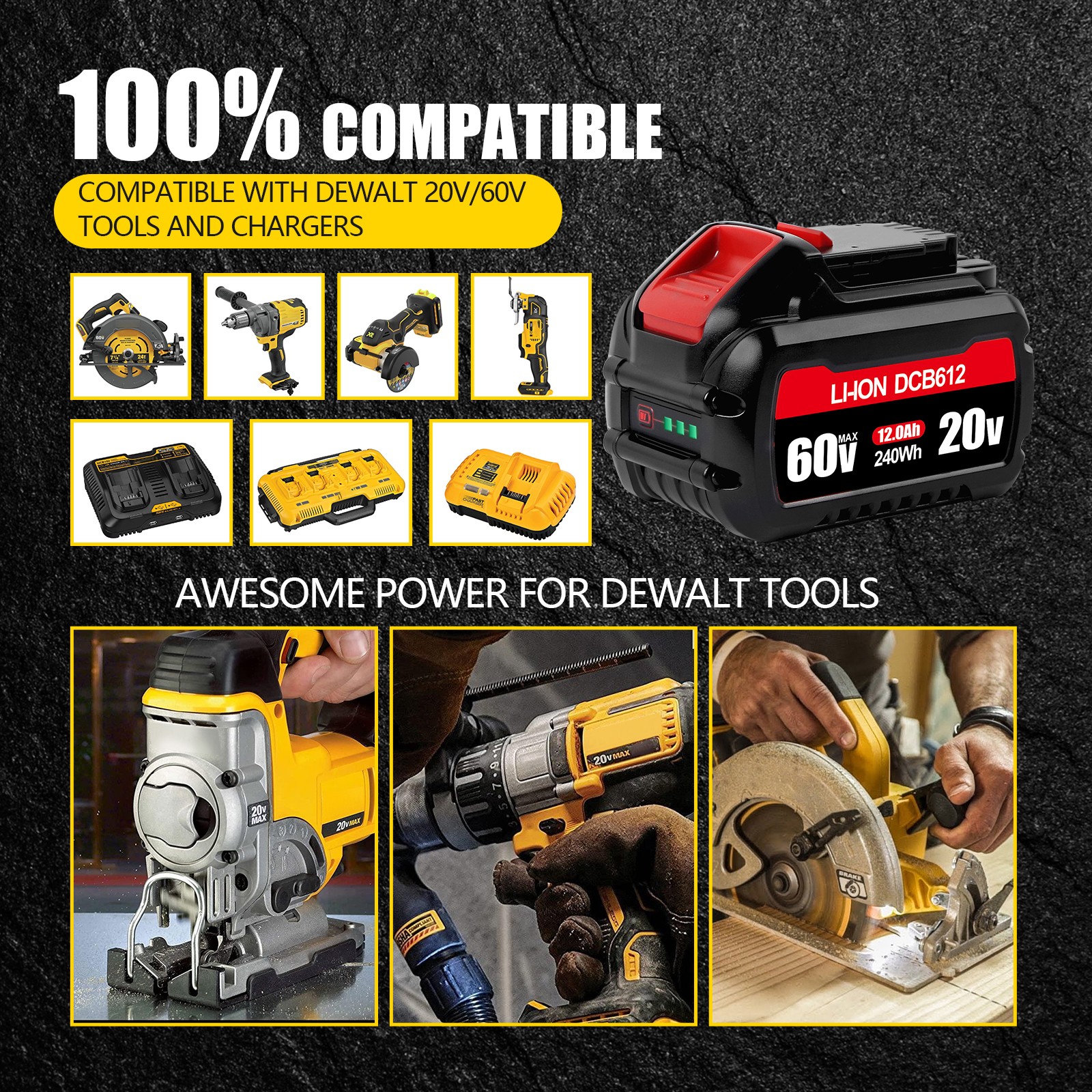 For DEWALT FLEXVOLT 20V/60V MAX 9Ah / 12Ah Li-Ion Battery DCB609 DCB606 DCB612