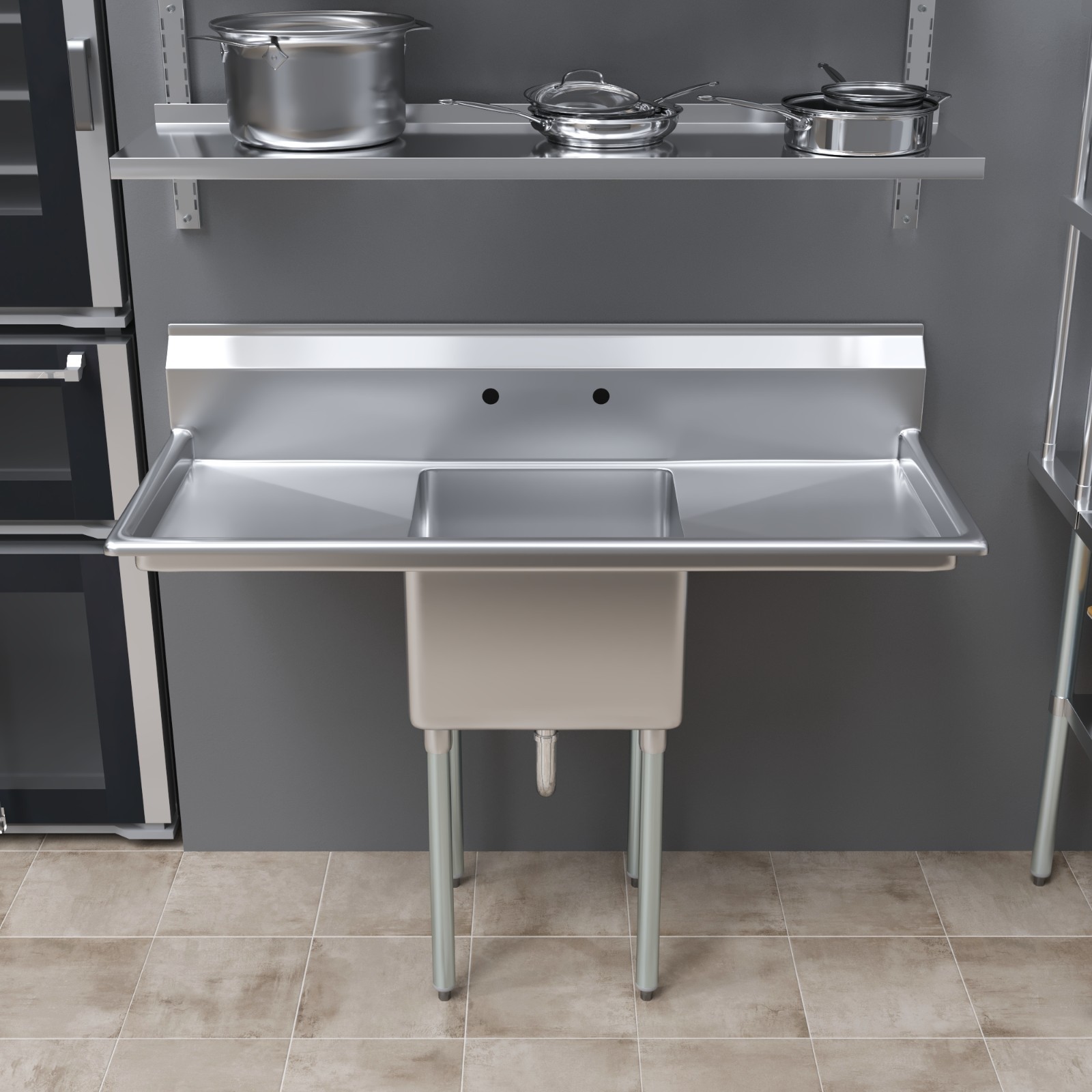 54 in. x 23.5 in. Stainless Steel One Compartment Sink with 18 in. x 18 in. Bowl