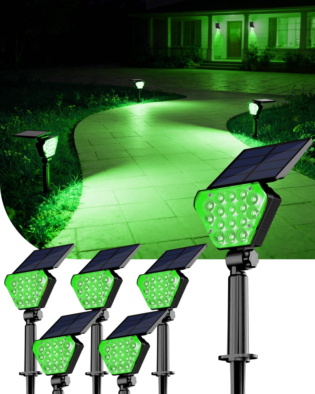 6PK T-SUN Solar Spotlights: IP65 LED Color Change Auto On/Off Outdoor Garden