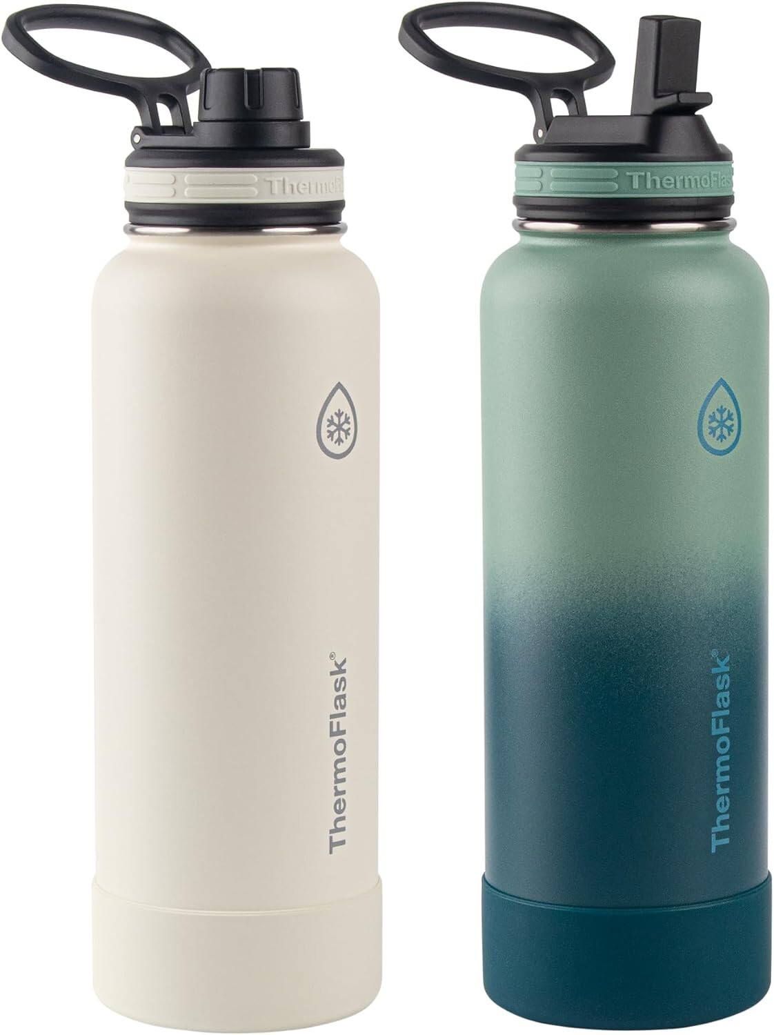 Thermoflask 40 oz Stainless Steel Insulated Bottles 2 Pk Off White/Glade Green