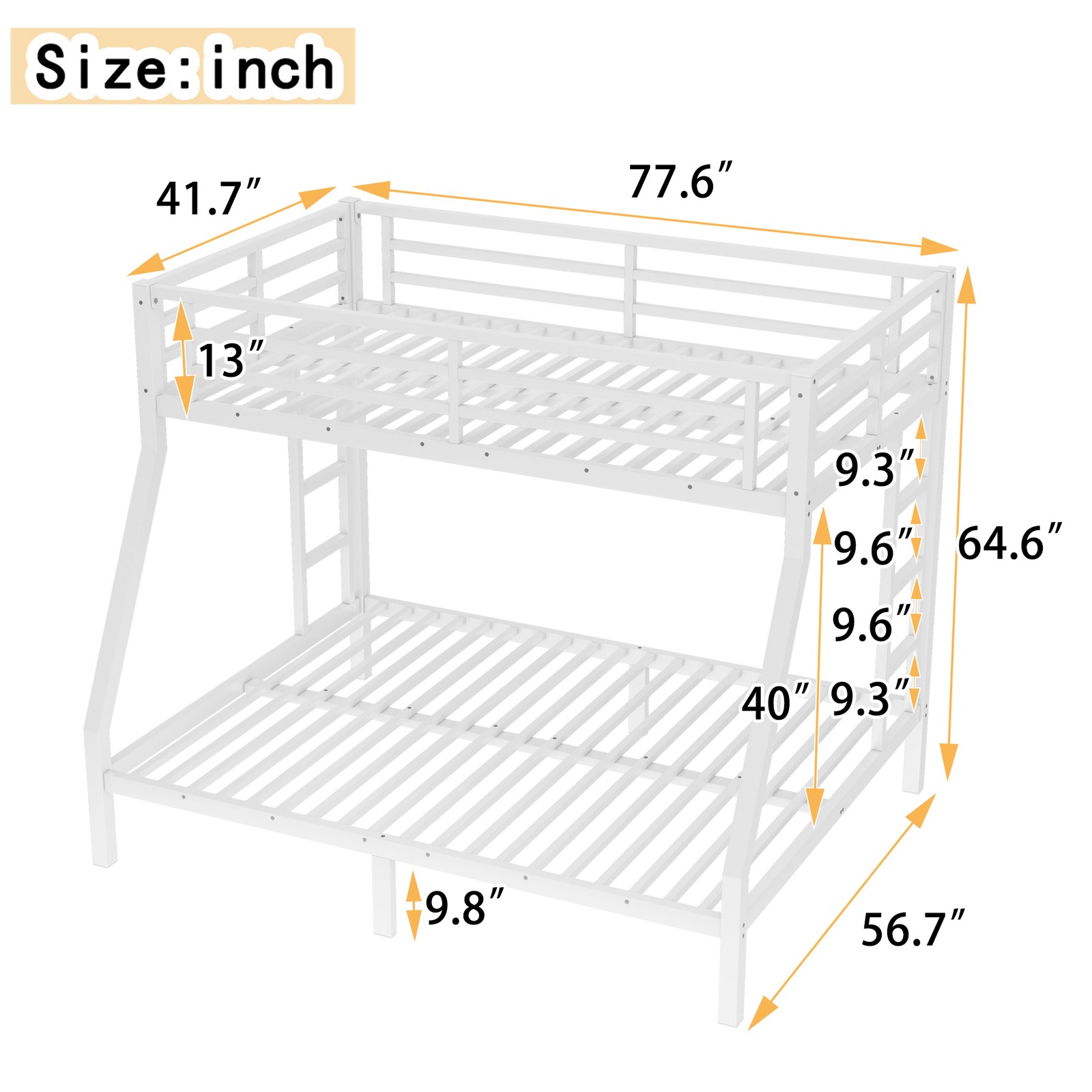 Metal Twin over Full Bunk Bed White Bed Frame for Teens and Adults Bedroom