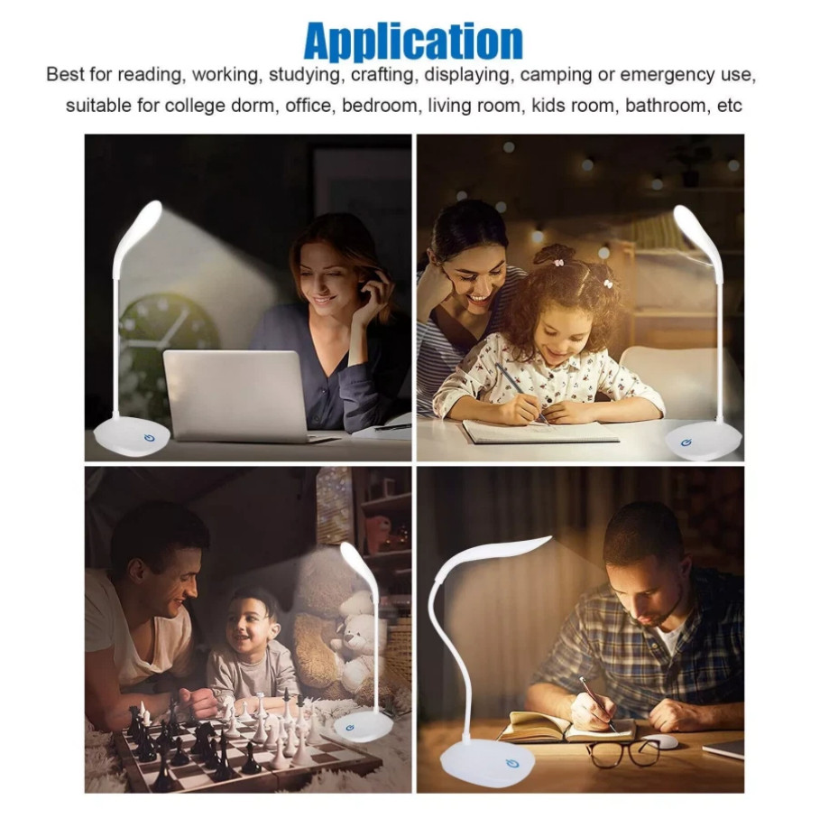 USB LED Desk Light Dimmable Bedside Reading Lamp Rechargeable Touch Control -&#