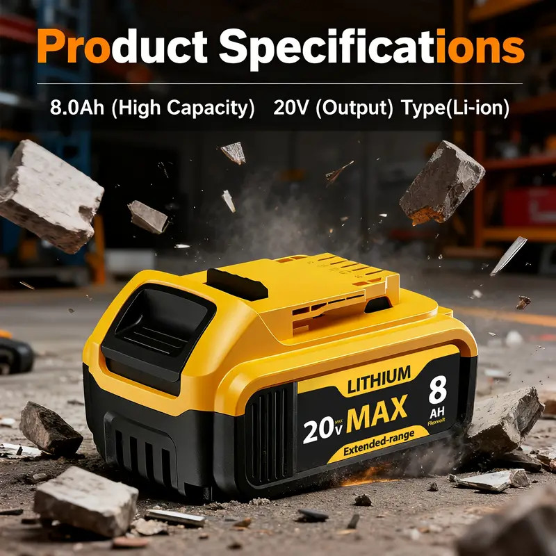 2-Pack 8.0Ah 20V Replacement Li-Ion Battery for Dewalt Cordless Tools – Compatib