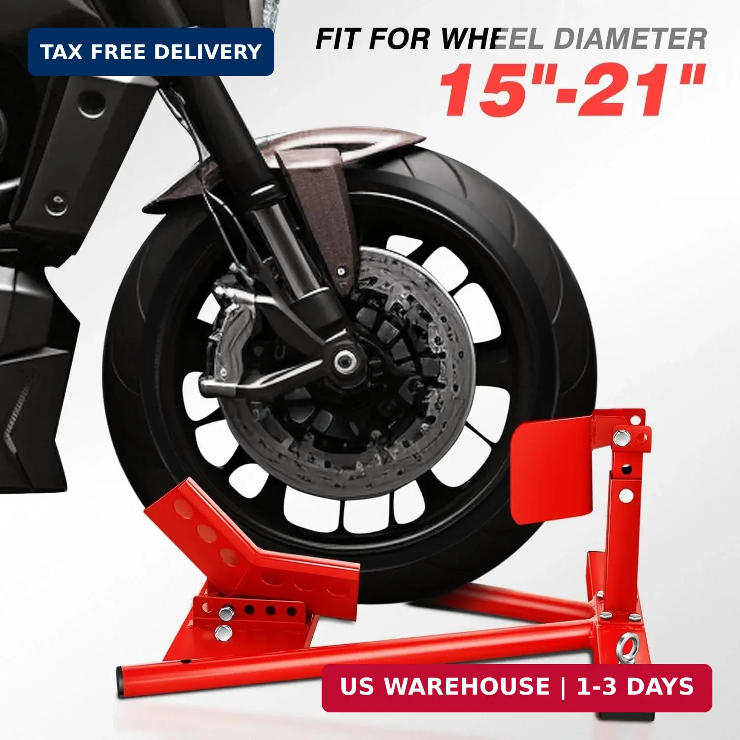 DNA Motoring Motorcycle Wheel Chock, Adjustable Wheel Stand for 15″-22″ Wheels,