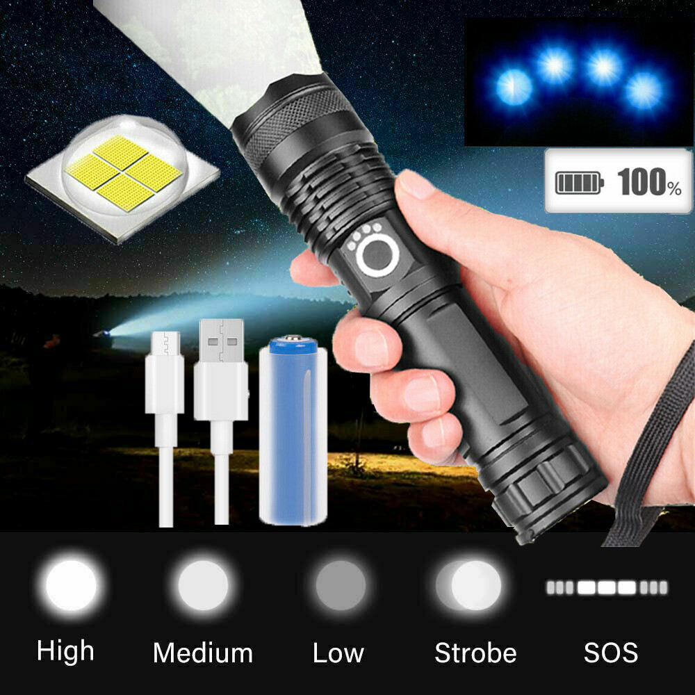 Rechargeable 990000LM LED Flashlight Tactical Police Super Bright Torch Zoomable
