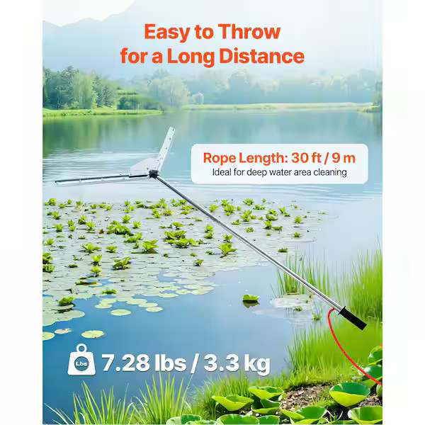 Lake Weed Cutter, 37 in. Max Cut, Sharp Heavy-Duty Steel Blades, 360 in. Throw R