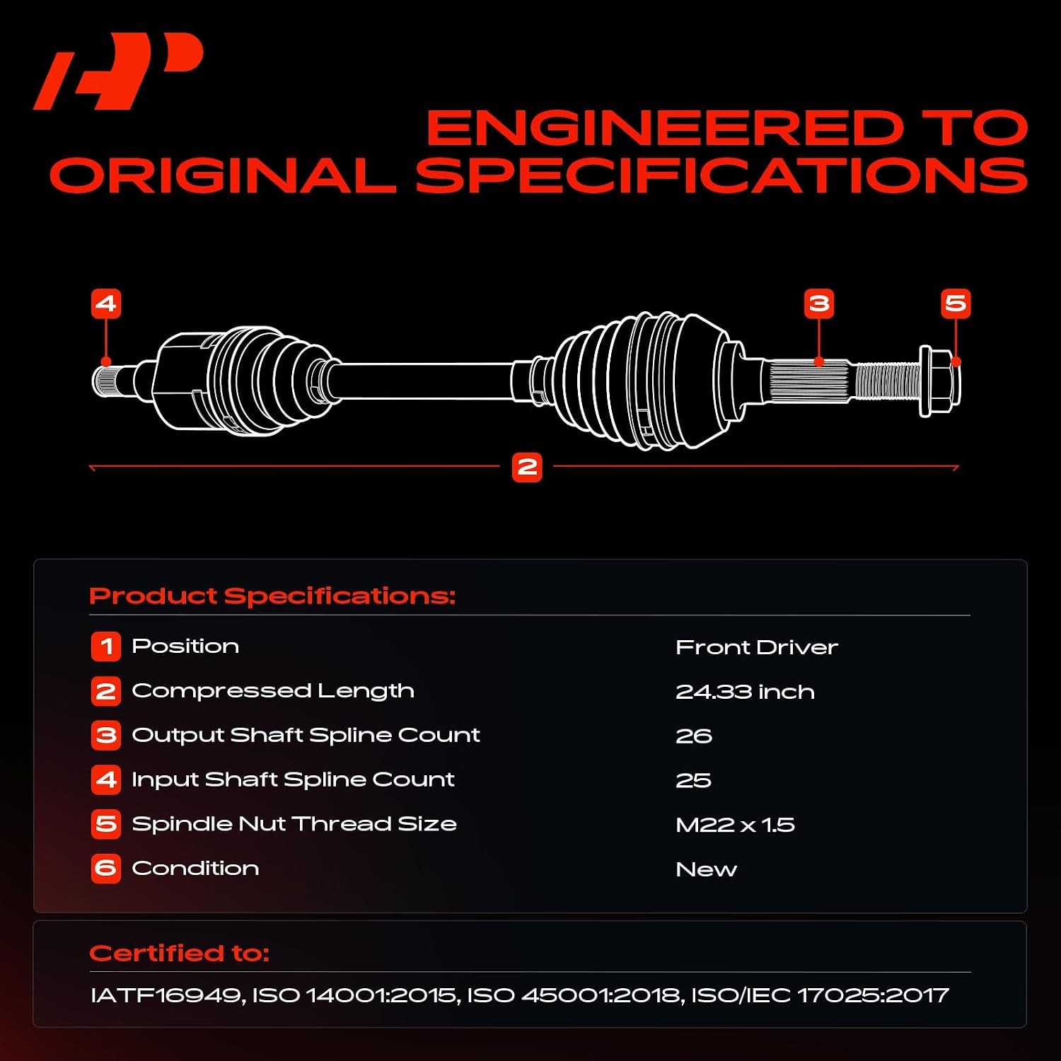 Honda Front Driver Side CV Axle Shaft Assembly Compatible Kit Left Side