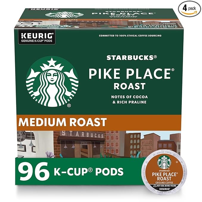 Starbucks K-Cup Coffee Pods Medium Roast Hot/ Iced Coffee Pike Place Roast 96pod
