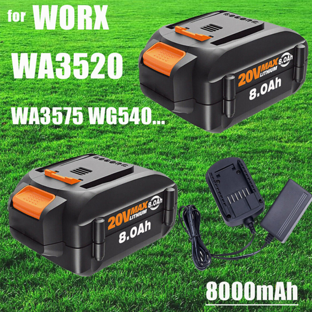 2PACK For Worx WA3578 Battery / Charger 20V 4.0Ah WA3520 WA3525 WA3575 Li-Ion