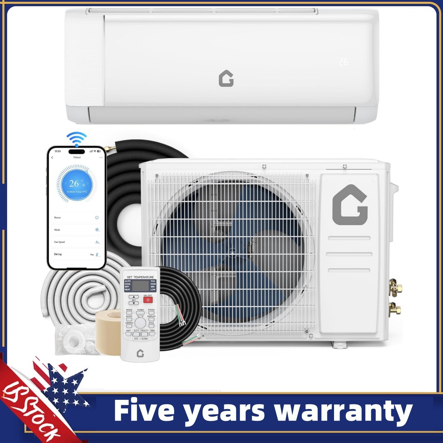 9000BTU Mini Split Air Conditioner & Heater Pump System 230V SEER2 18.5 Inverter
