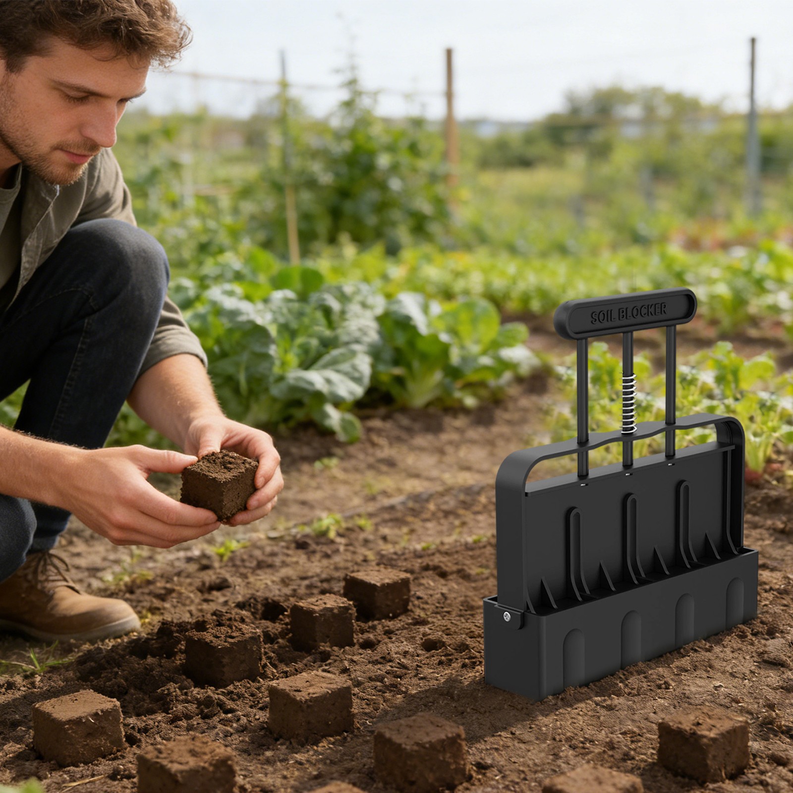 Handheld Soil Block Maker Model Mold With Automatic Spring Reset 8.46*1.97*6.1in