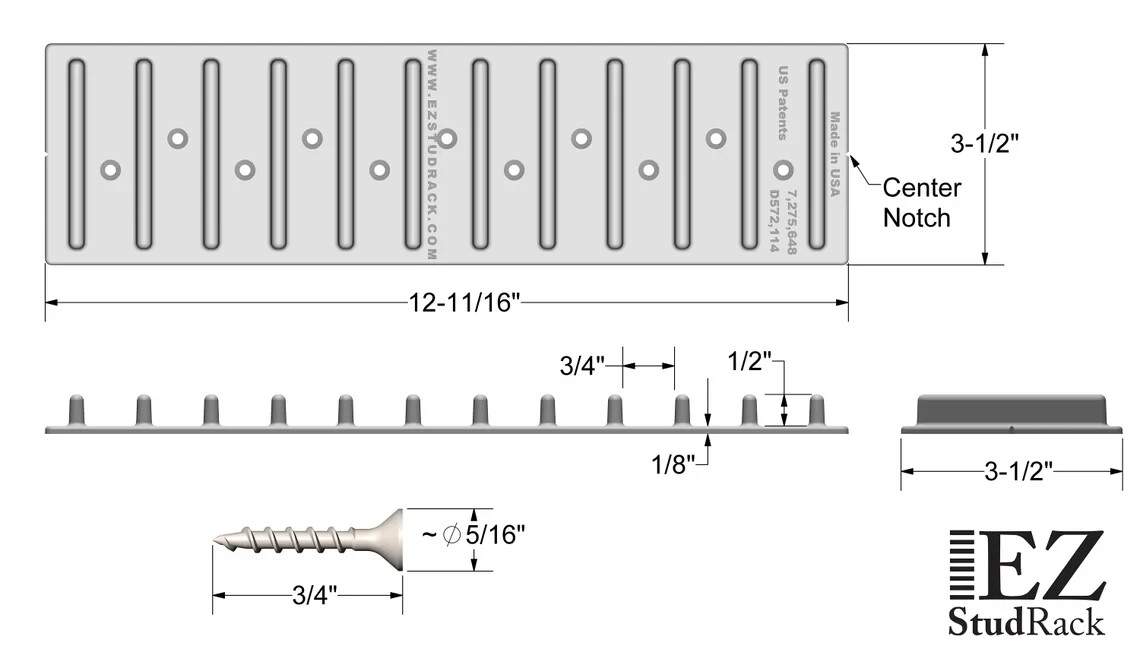 EZStudRack Shelving System- 8 Pack Gray, 32 Wood Screws-WOOD NOT INCLUDED