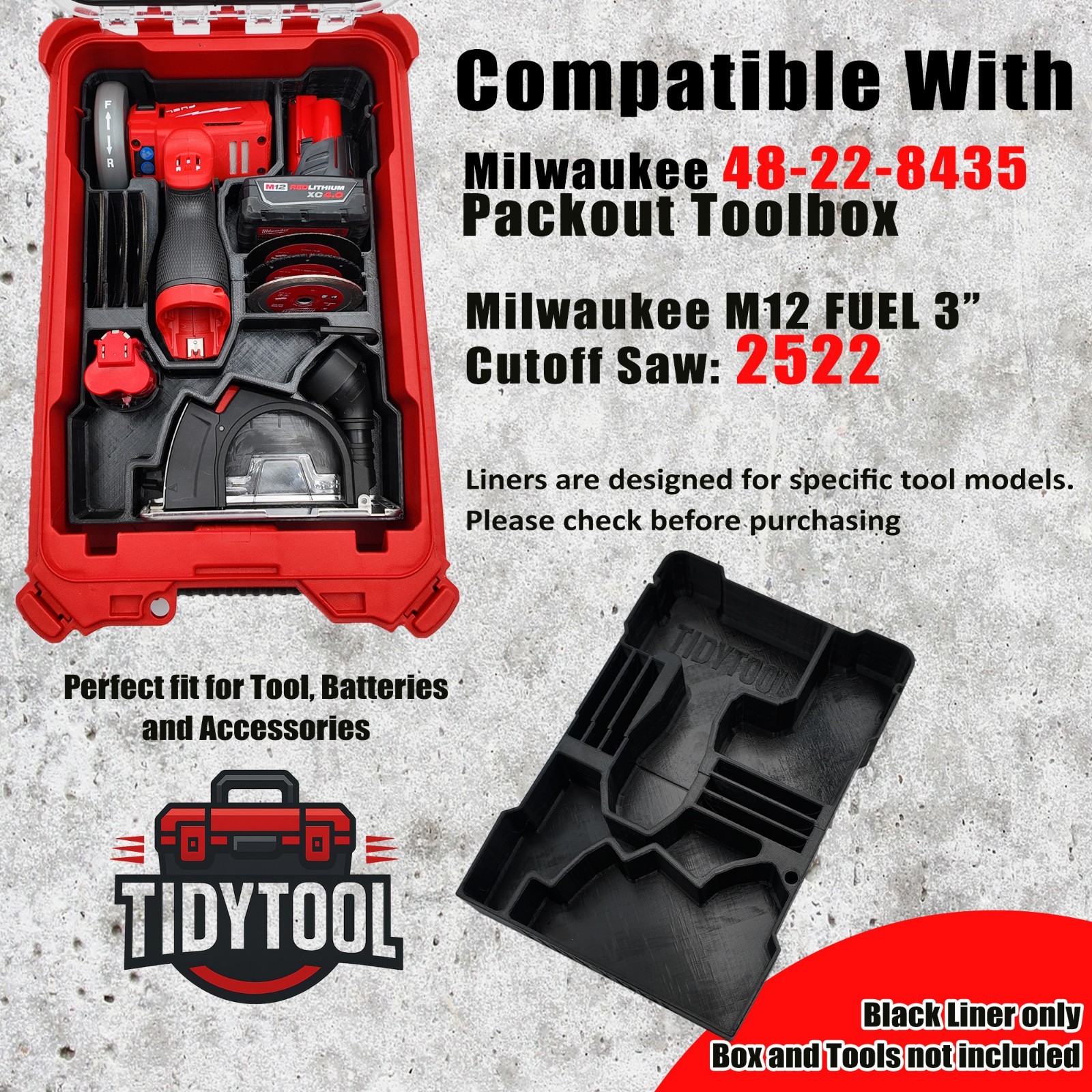 M12 Fuel 3″ Compact Cut Off Tool Organizer for Milwaukee Compact Packout
