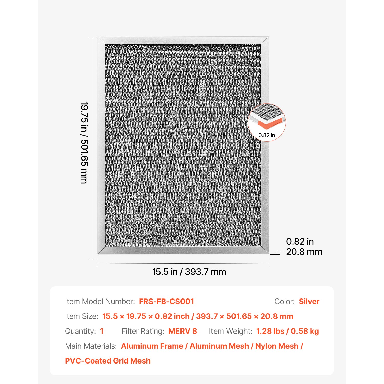 Uimoso Permanent Washable Electrostatic Furnace AC Air Filter MERV 8 16x20x1″