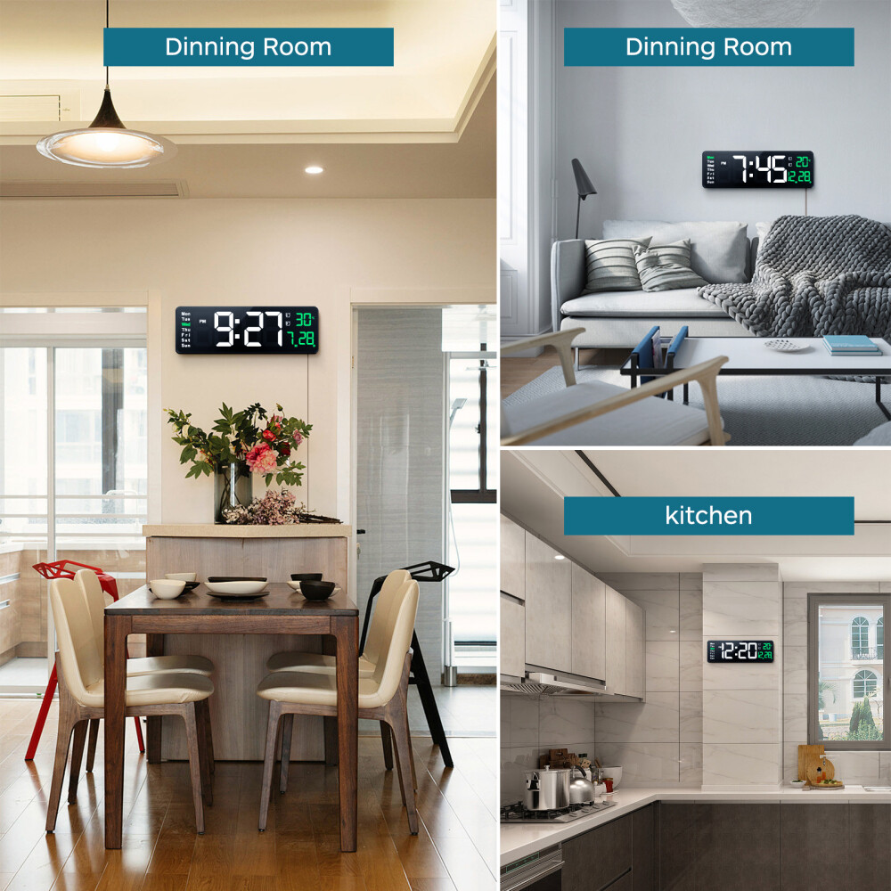 Large LED Digital Wall Clock Temperature Date Day Display USB Remote Control
