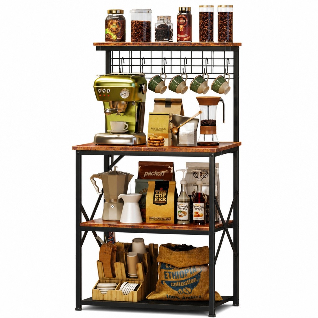 Kitchen Bakers Rack Power Outlet 4-Tier Oven Stand Storage New