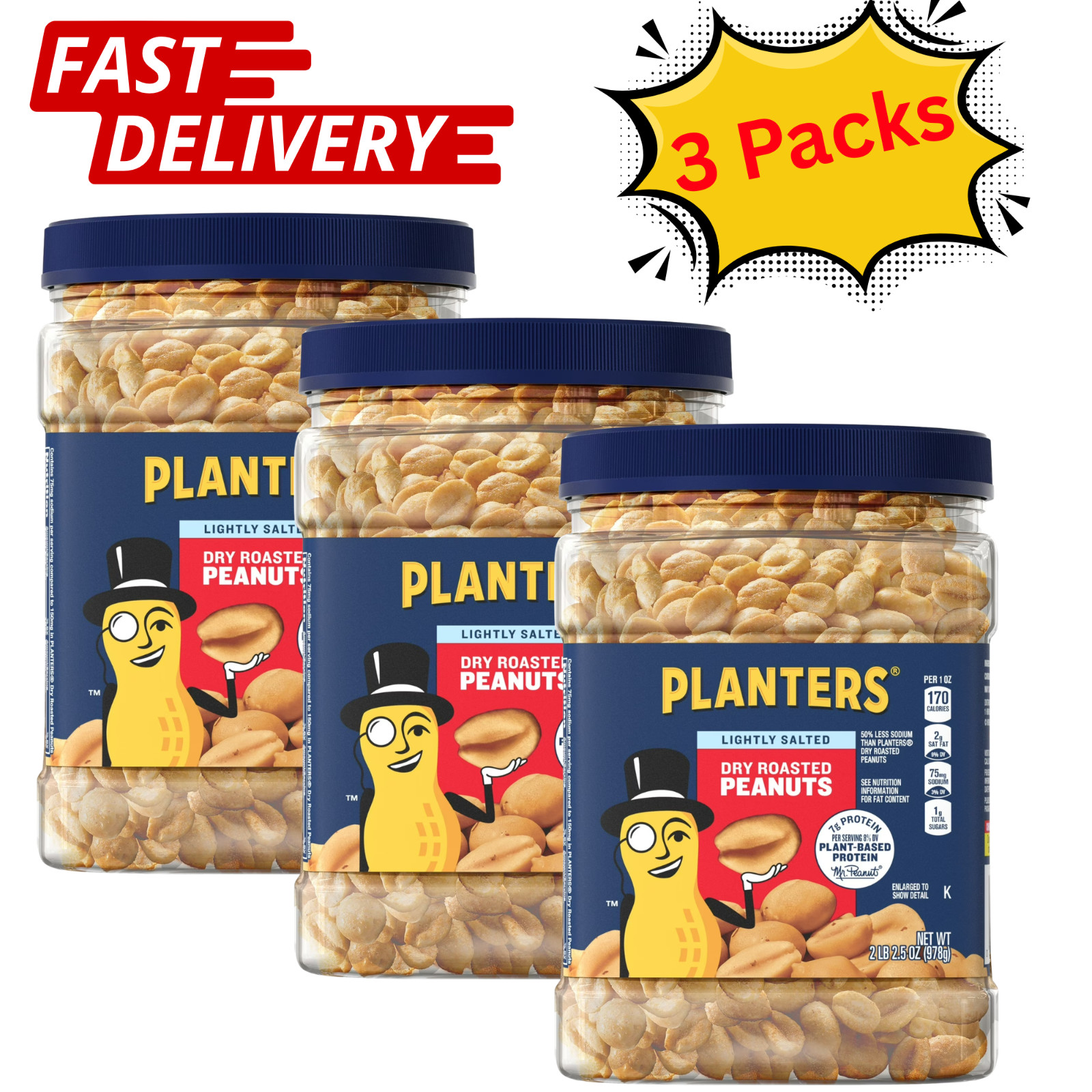 Planters Lightly Salted Dry Roasted Peanuts ~ Heart Healthy 2.16 lb (3 Pack)