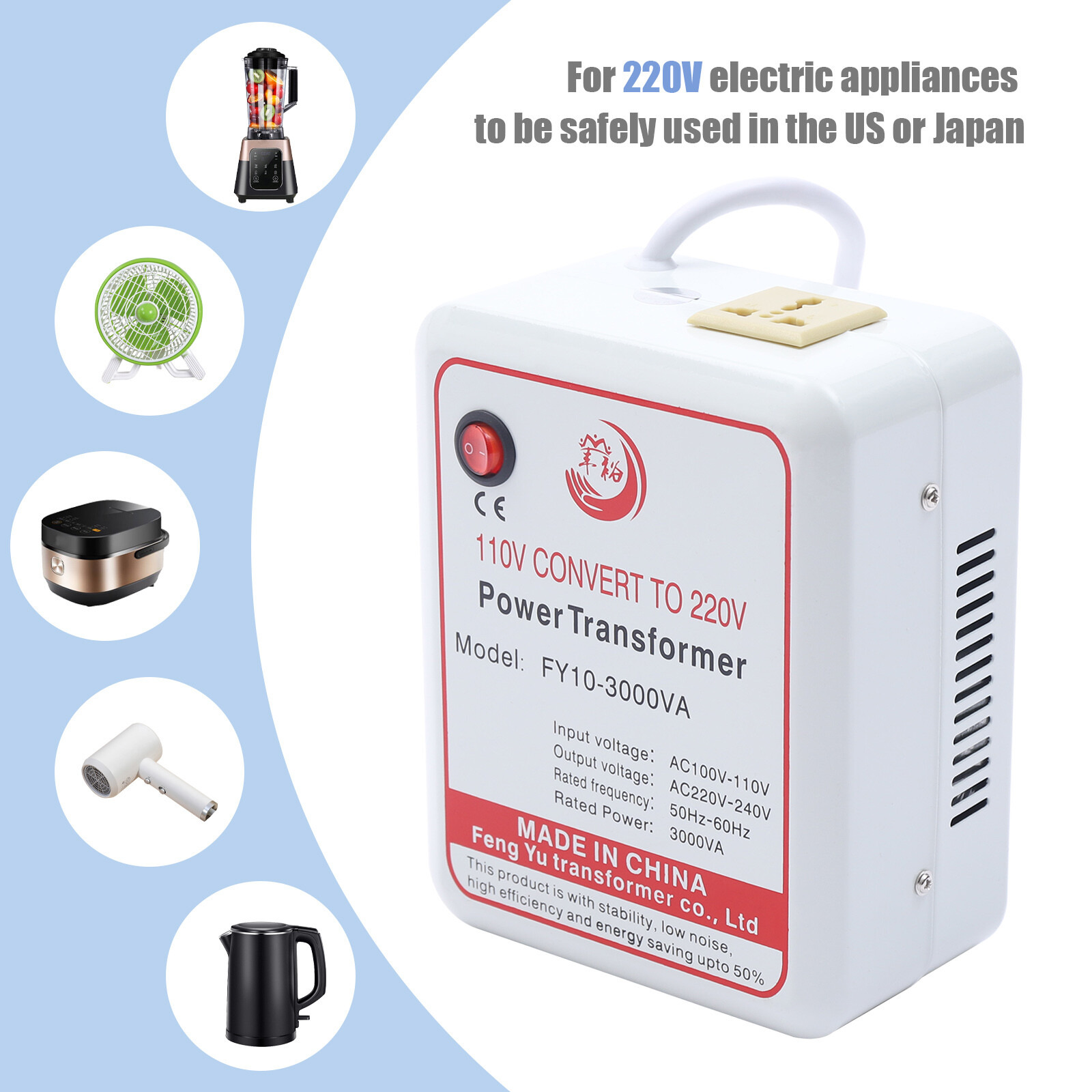 Step-Up 110V To 220V Transformer Converter 3000W Fit 220V Electric Appliances