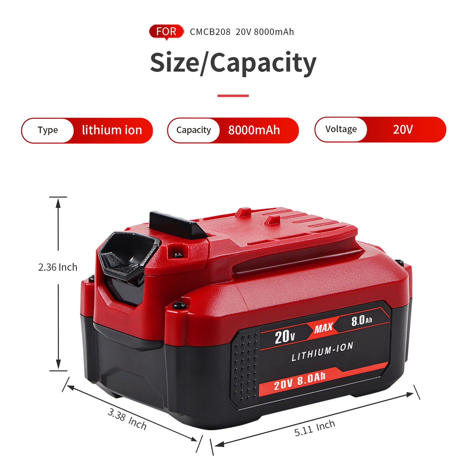 2PACK 20V 8.0AH For Craftsman 20 Volt MAX Li-ion Battery CMCB204 CMCB202 CMCB201