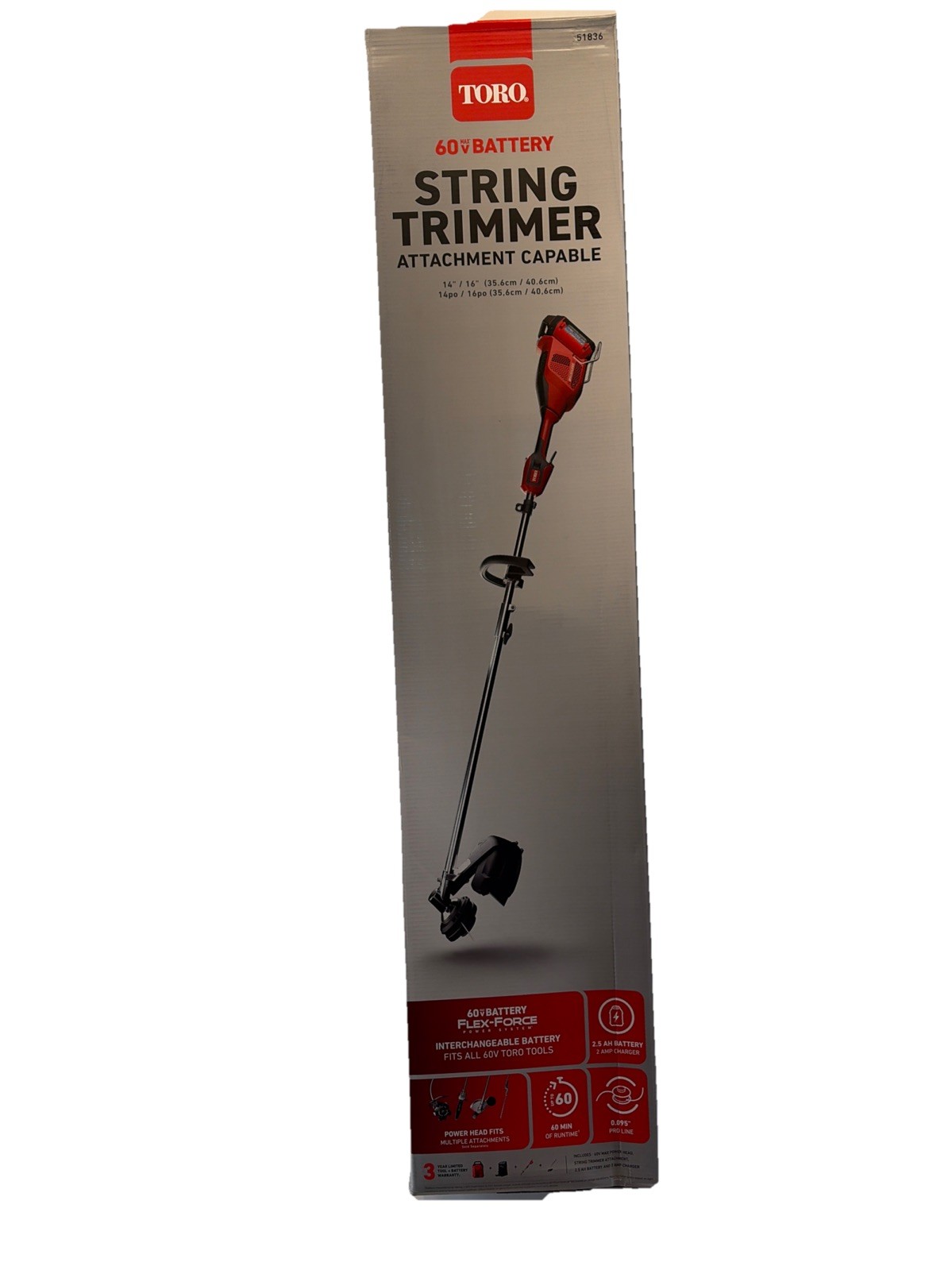 Toro 60V MAX 16in. Attachment Capable String Trimmer 2.5Ah Battery and Charger