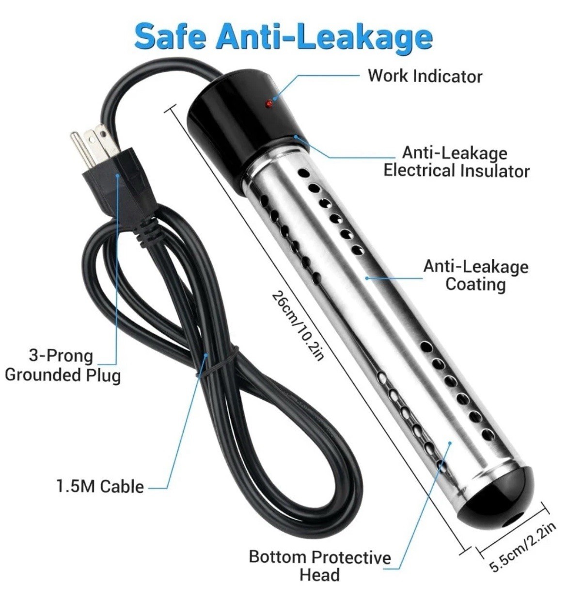 2000W Immersion Water Heater,Submersible Portable Electric Heaters 110V Us New