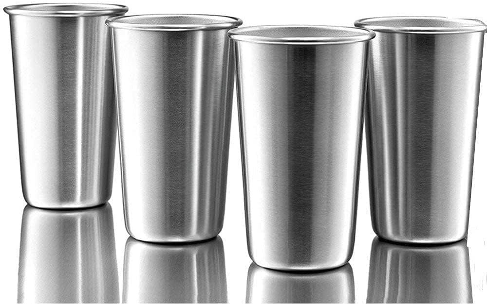 4 Pack Stainless Steel Cups, 16oz Pint Cup Tumbler, Premium Metal Drinking Glass