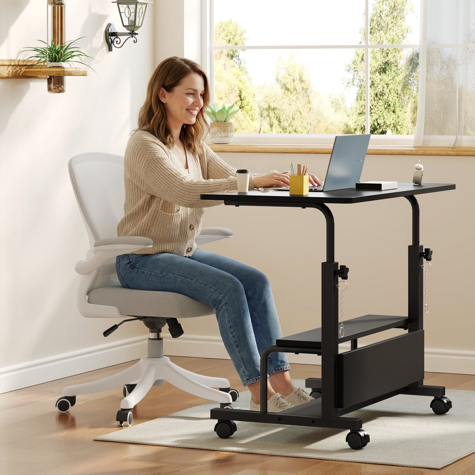 Black Height Adjustable Rolling Standing DeskSmall Space Home Office Study Table