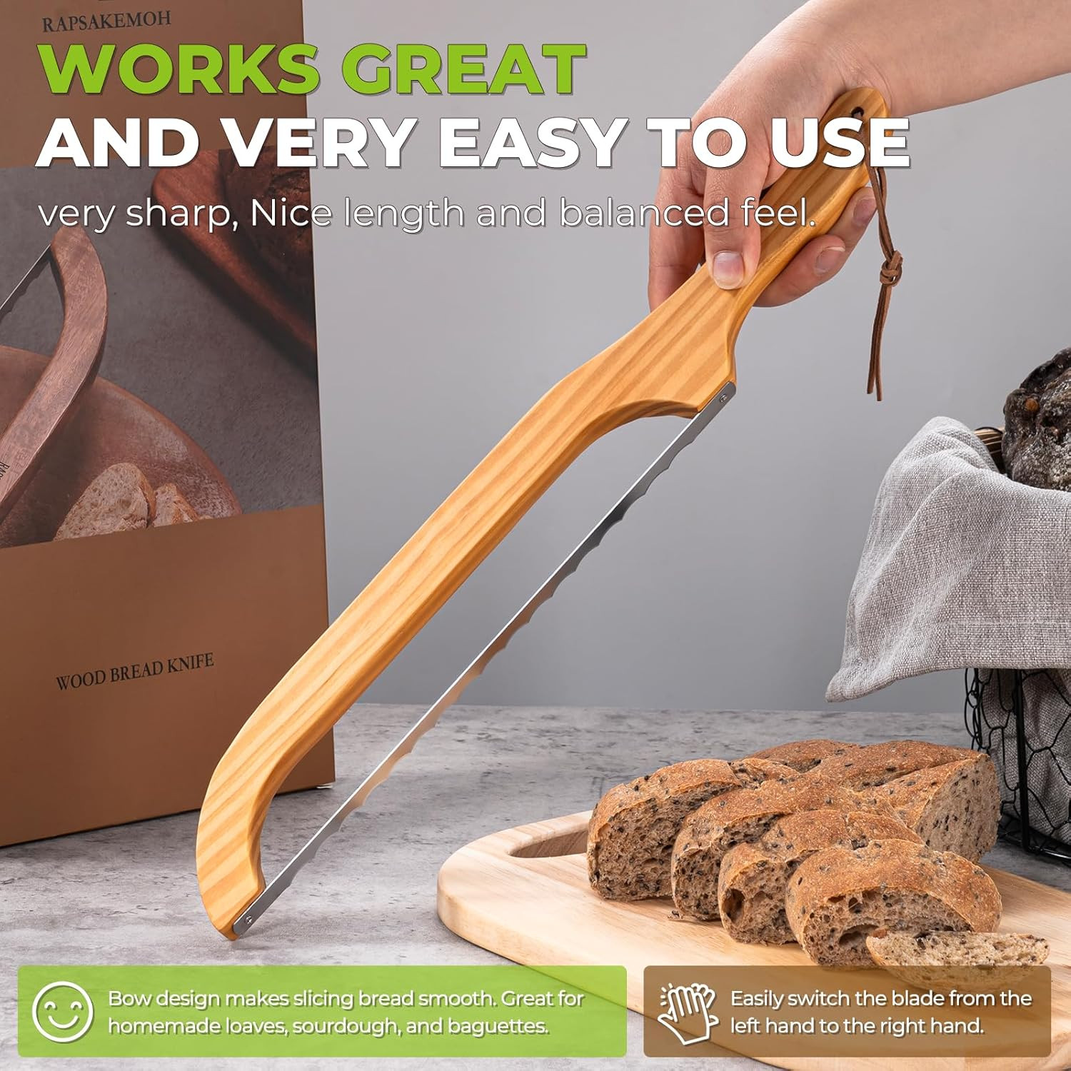Bow-Style Bread Slicing Knife 15.7″ Even Cuts for Loaves & Baguettes