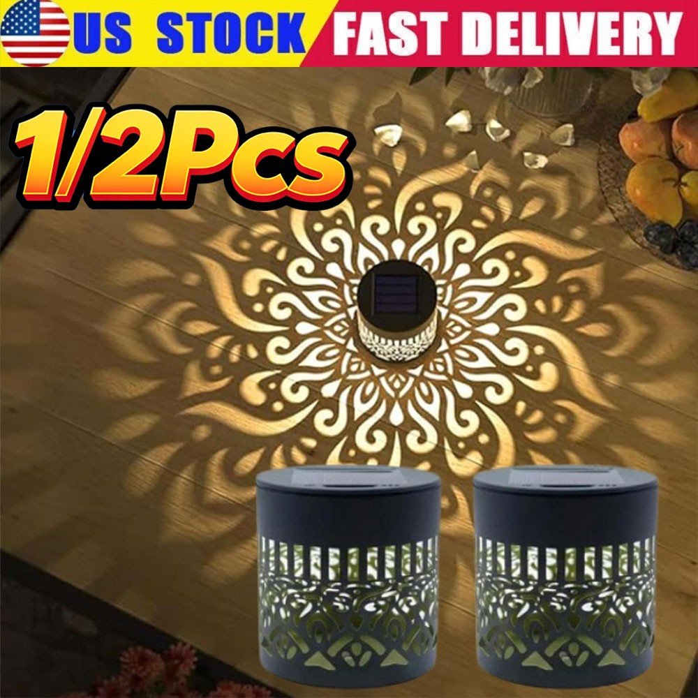 Solar Mandala Wall Light Outdoor Garden Fence Projector Lamp Patio Ambient Decor