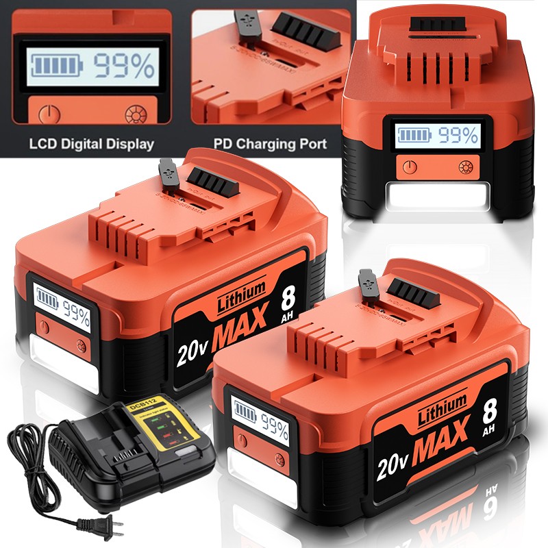 1-2Pack For DeWalt 20V 20 Volt Max 8.0AH Lithium Battery DCB200 DCB206 / Charger