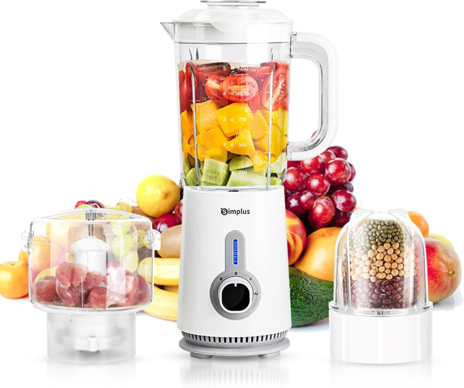 Simplus 42oz Blender for Smoothies with 2-Cup Food Processor & 1-Cup Vegetable