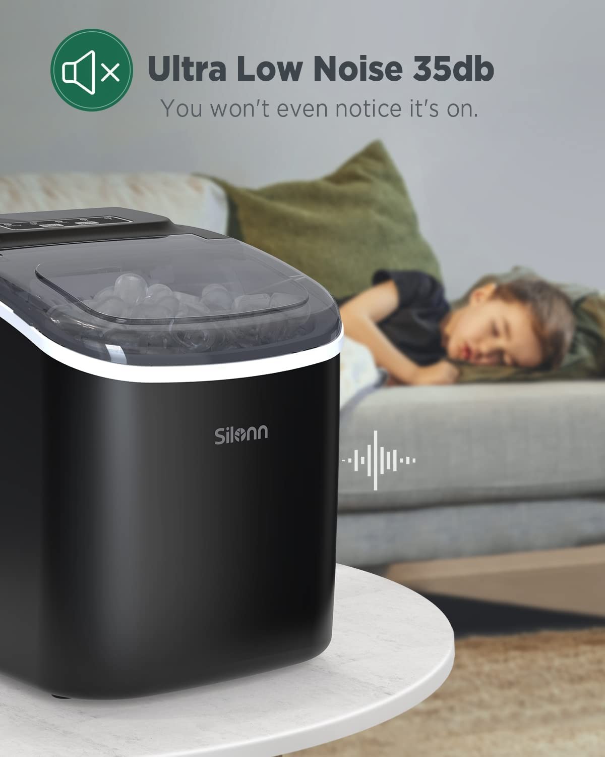 Silonn Countertop Ice Maker Machine 26lbs 24Hrs Self-Cleaning Bullet Ice Black