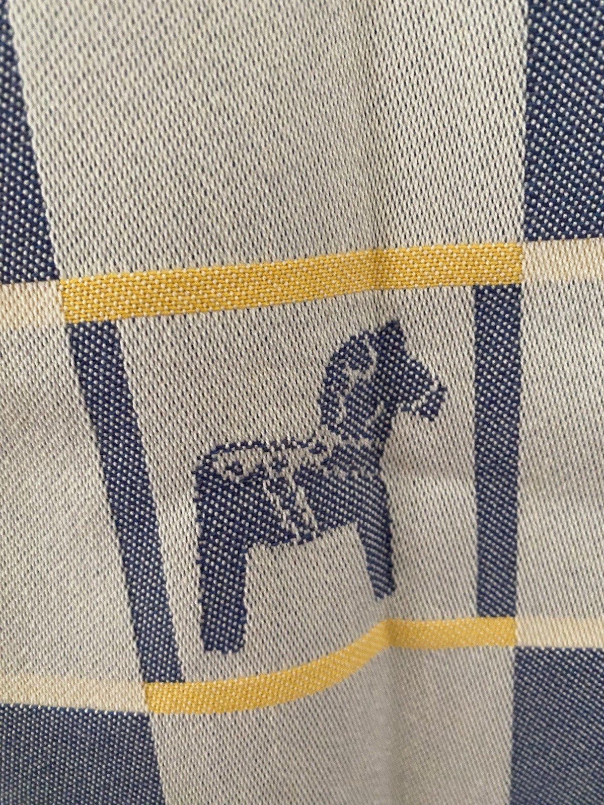 Ekelund Sweden weavers woven square tablecloth Swedish blue yellow moose horse