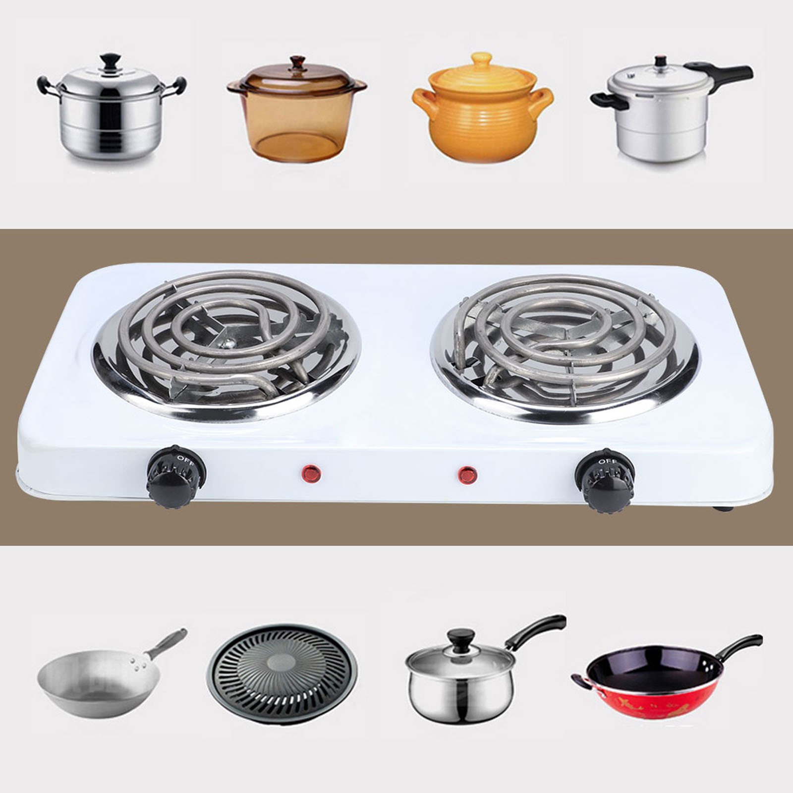 Portable Kitchen Electric Double Burner Hot Plate Cooktop Cooking Stove 2000W