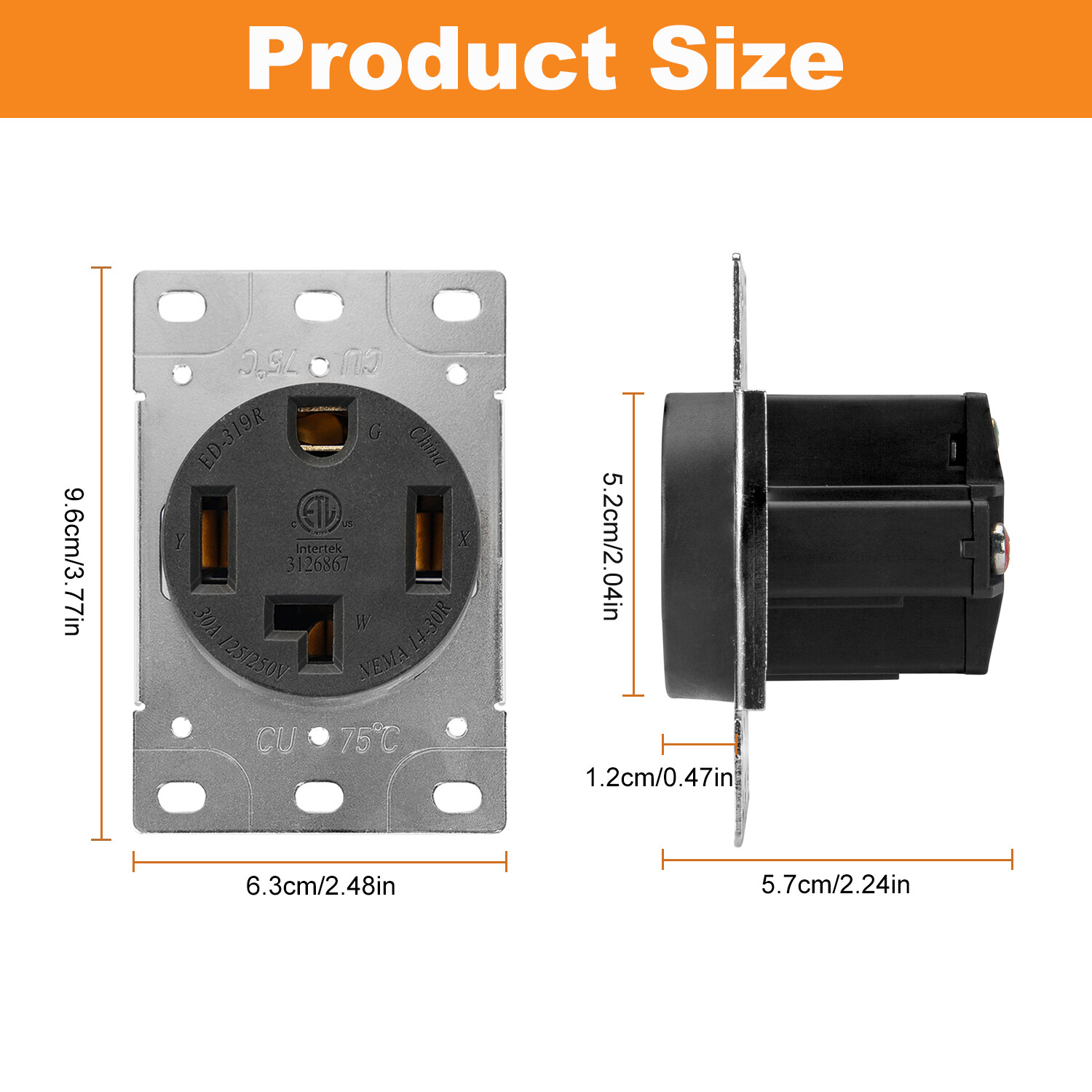 30 Amp Dryer Receptacle, Outlet for Electric Dryers, 125/250V Power Outlet