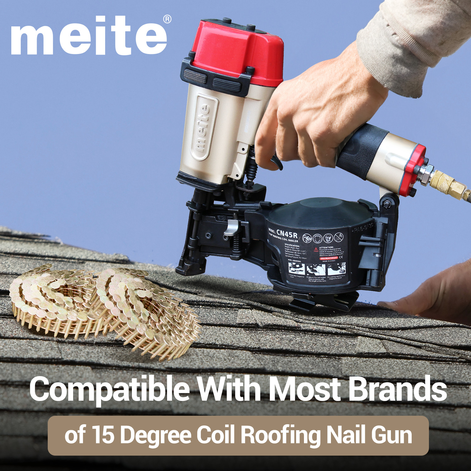 2,880 Counts meite 15 Degree Coil Roofing Nails 1″ to 1-3/4″ Length Round Head