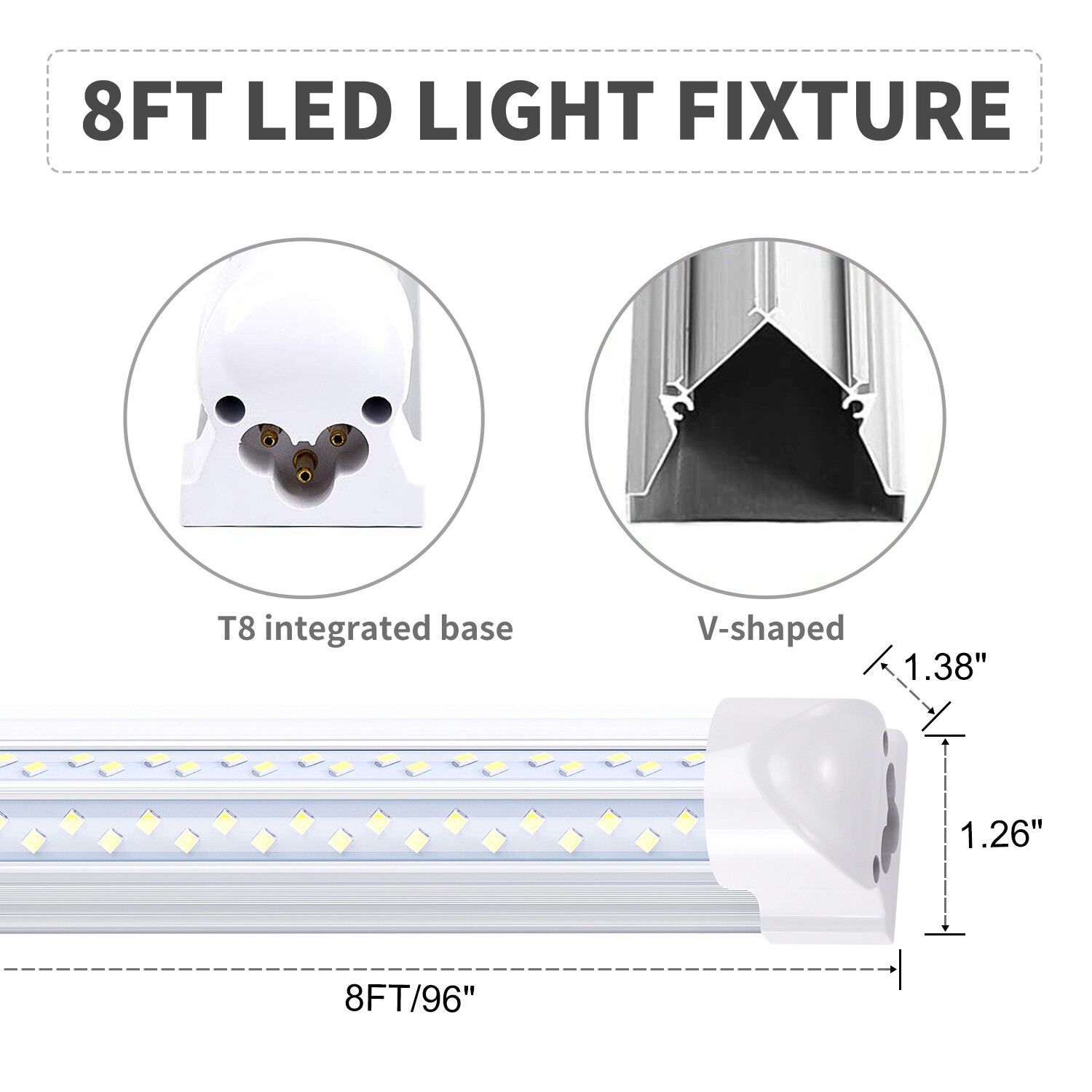 10Pack 8Foot 120W Integrated Led Light Bulbs T8 8FT Led Shop Light Fixture 6000K