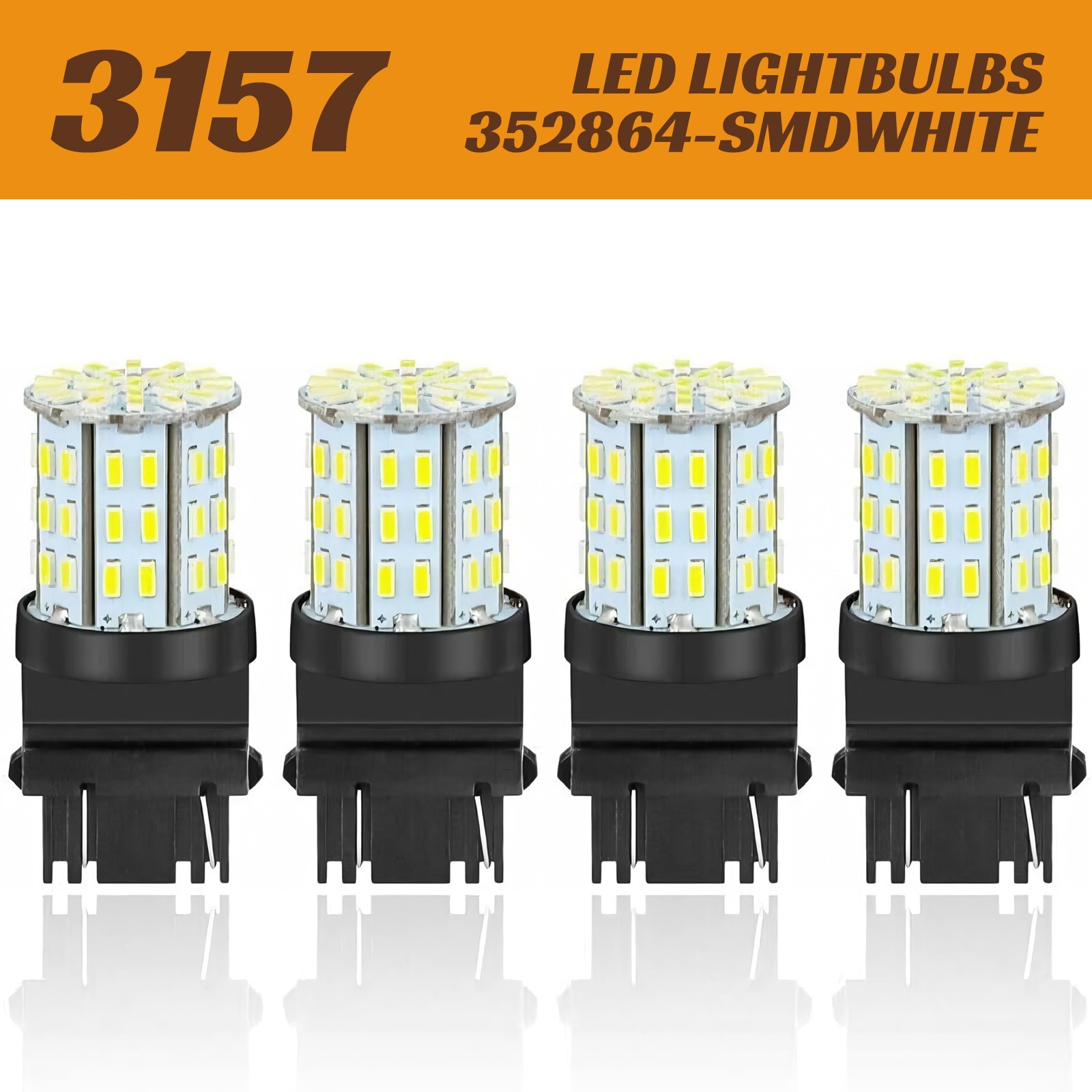 4x 3157 64-SMD LED Bulbs White 6000K for Backup Brake Tail Turn Signal Lights