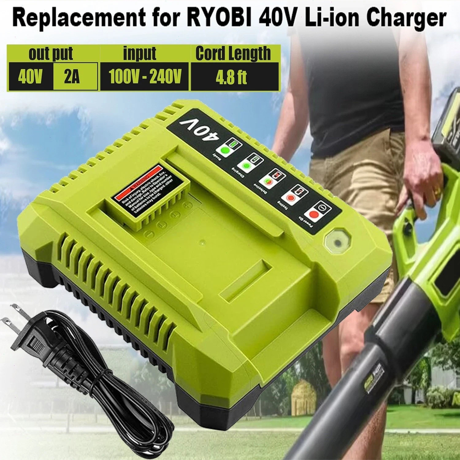 Rapid OP401 Charger For Ryobi 40V 8.0Ah Battery 40 Volt Lithium OP4050 OP40602