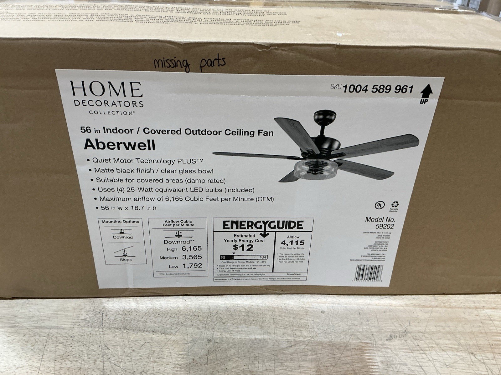 READ DESCRIPTION! HDC Aberwell 56” LED Indoor/outdoor Matte Black Ceiling Fan…