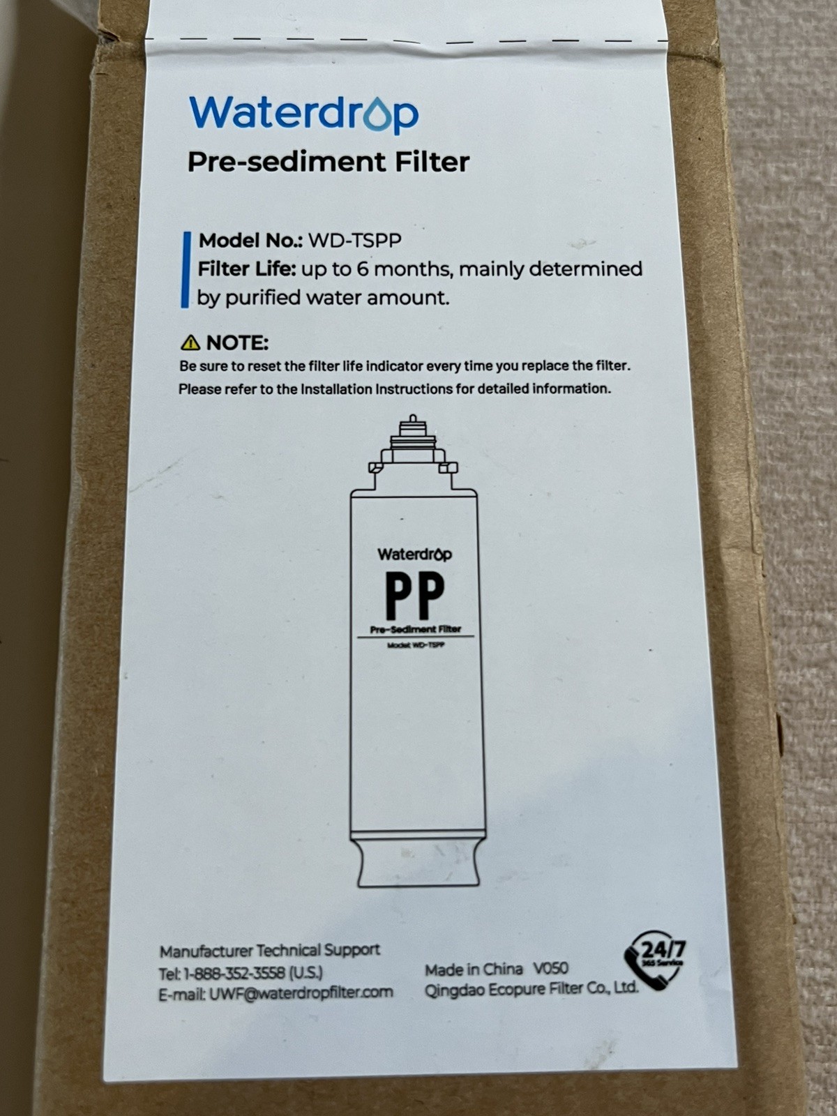 NEW Waterdrop PP Pre-Sediment Filter WD-TSPP 6 months Ultra Filtration