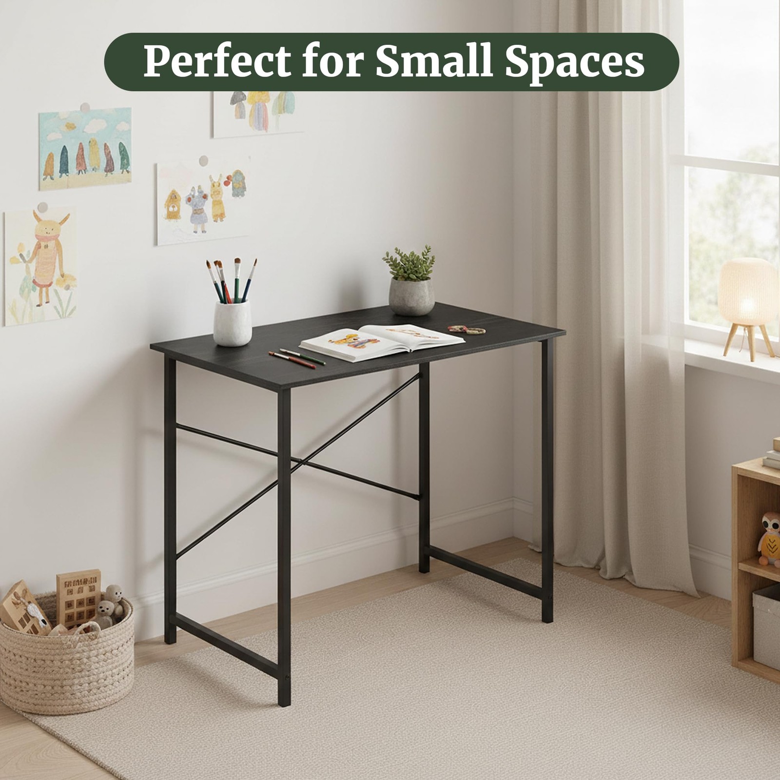 Black Computer Desk 32 Inch Simple Home Office Study Writing Table Sturdy