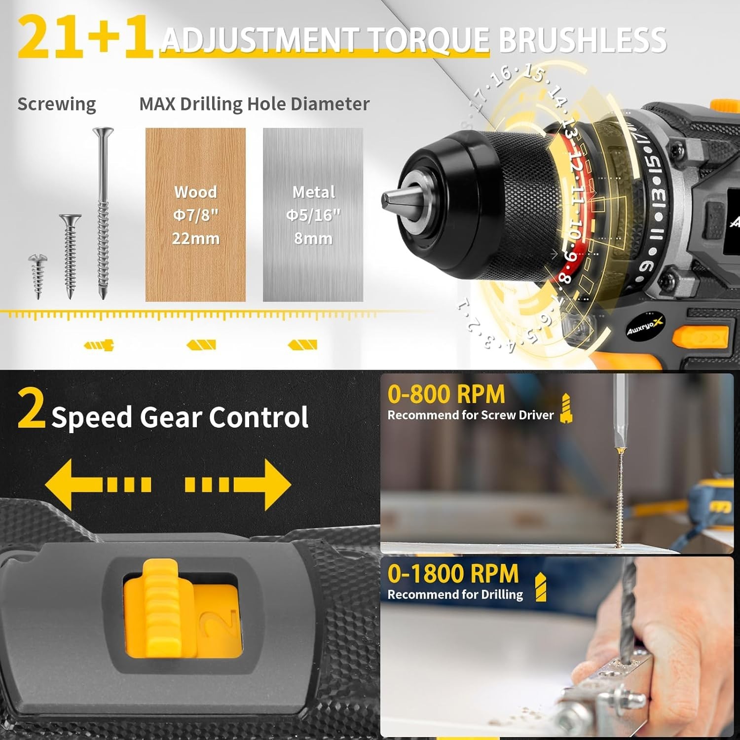 NEW Brushless Cordless Drill Set 20V 60Nm 135pcs Tool Kit 2 Battery